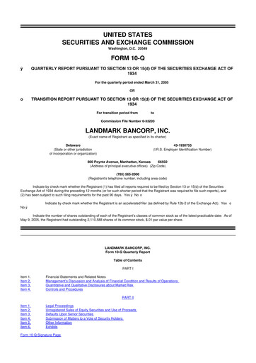 Thumbnail Landmark Bancorp 10-Q Quarterly Report FY 