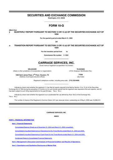 Miniature Carriage Services 10-Q Rapport trimestriel  