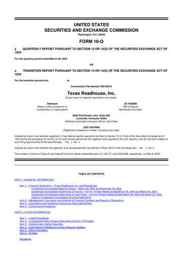 Thumbnail Texas Roadhouse
 10-Q Quarterly Report FY 