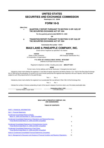 Thumbnail Maui Land & Pineapple Company 10-Q Quarterly Report FY 