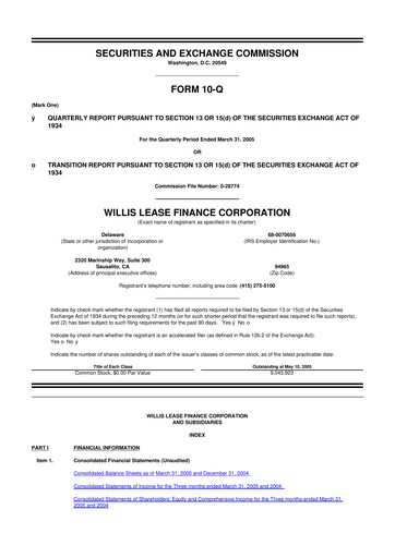 Thumbnail Willis Lease Finance Corporation 10-Q Quarterly Report FY 