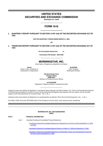 Thumbnail Morningstar
 10-Q Quarterly Report FY 