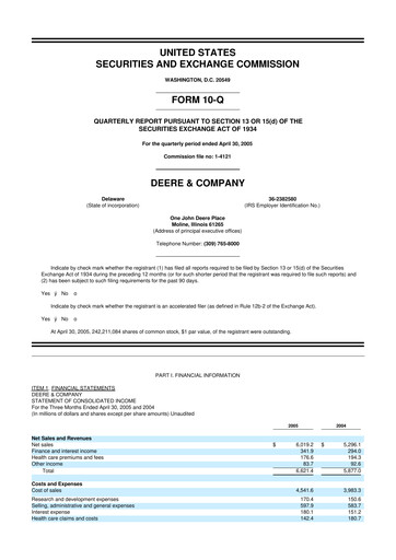Thumbnail Deere & Company (John Deere) 10-Q Quarterly Report FY 