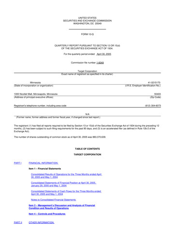 Thumbnail Target 10-Q Quarterly Report FY 