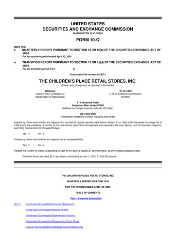 Thumbnail The Children's Place
 10-Q Quarterly Report FY 