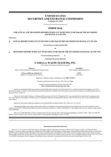 Thumbnail Casella Waste Systems
 10-K Annual Report 