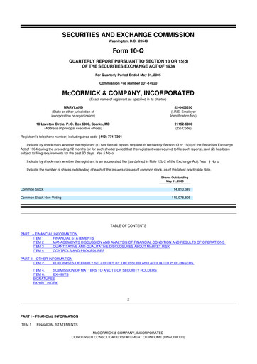 Thumbnail McCormick & Company
 10-Q Quarterly Report FY 