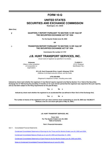 Thumbnail J. B. Hunt
 10-Q Quarterly Report FY 