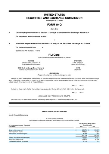 Vorschaubild RLI Corp.
 10-Q Quartalsbericht  