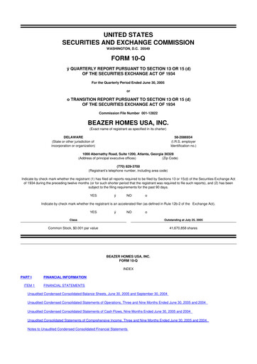 Miniature Beazer Homes USA
 10-Q Rapport trimestriel  