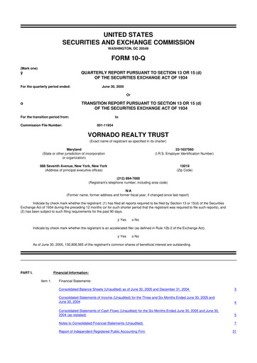 Miniature Vornado Realty Trust
 10-Q Rapport trimestriel  