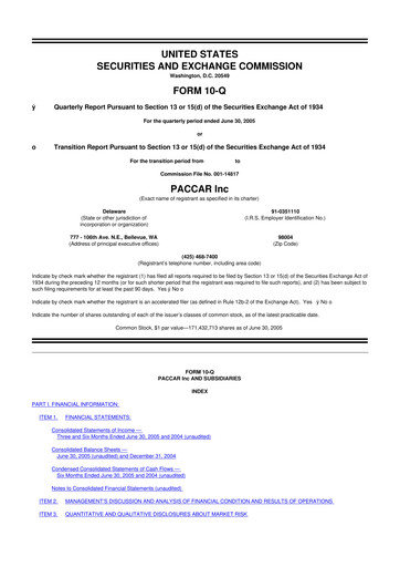 Thumbnail Paccar 10-Q Quarterly Report FY 