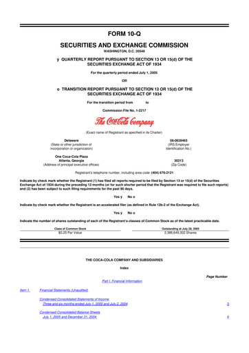 Thumbnail Coca-Cola 10-Q Quarterly Report FY 