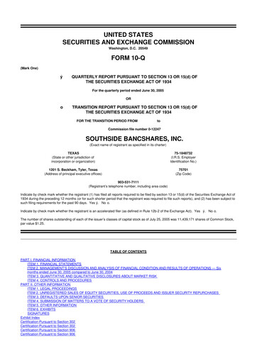 Thumbnail Southside Bancshares 10-Q Quarterly Report FY 