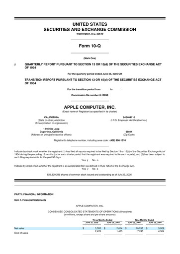 Thumbnail Apple 10-Q Quarterly Report FY 