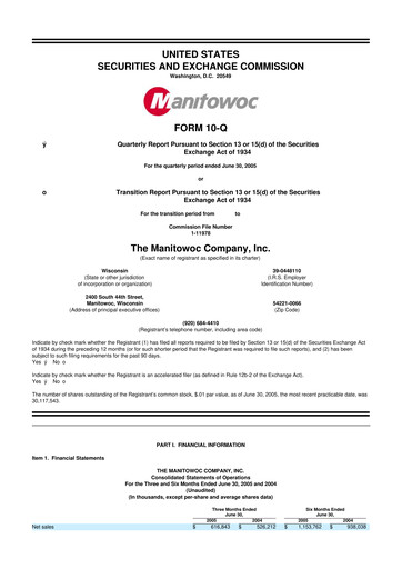 Thumbnail The Manitowoc Company
 10-Q Quarterly Report FY 