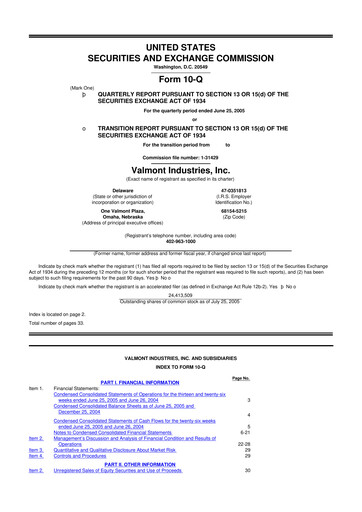 Thumbnail Valmont Industries
 10-Q Quarterly Report FY 