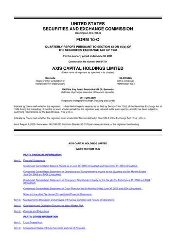 Vorschaubild AXIS Capital
 10-Q Quartalsbericht  