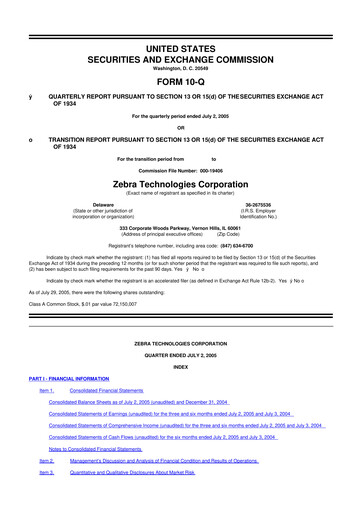Thumbnail Zebra Technologies 10-Q Quarterly Report FY 