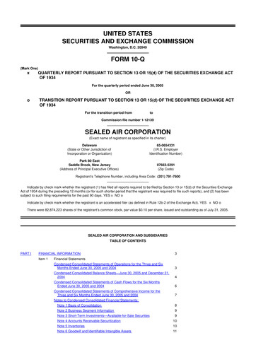 Miniature Sealed Air
 10-Q Rapport trimestriel  