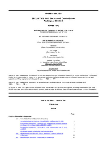 Thumbnail Simon Property Group 10-Q Quarterly Report FY 