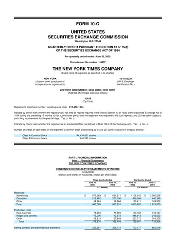 Thumbnail New York Times 10-Q Quarterly Report FY 