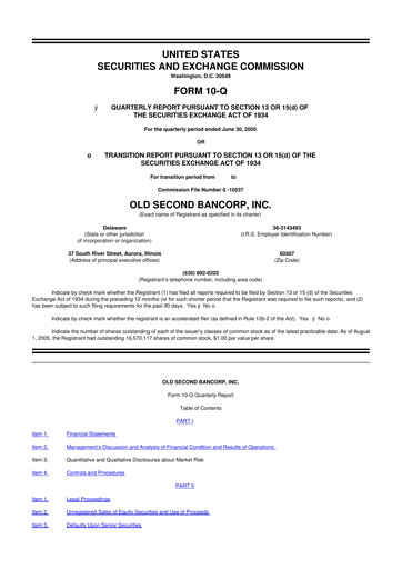 Vorschaubild Old Second Bancorp 10-Q Quartalsbericht  