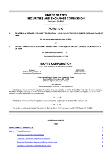 Thumbnail Incyte 10-Q Quarterly Report FY 