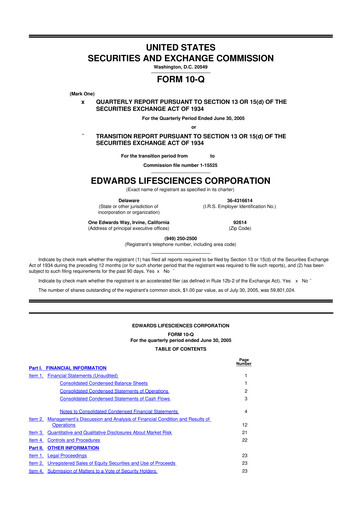 Thumbnail Edwards Lifesciences 10-Q Quarterly Report FY 