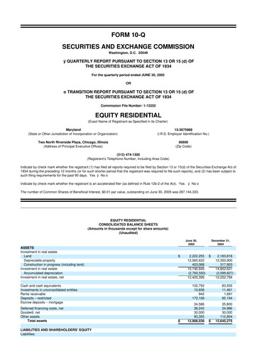 Thumbnail Equity Residential
 10-Q Quarterly Report FY 