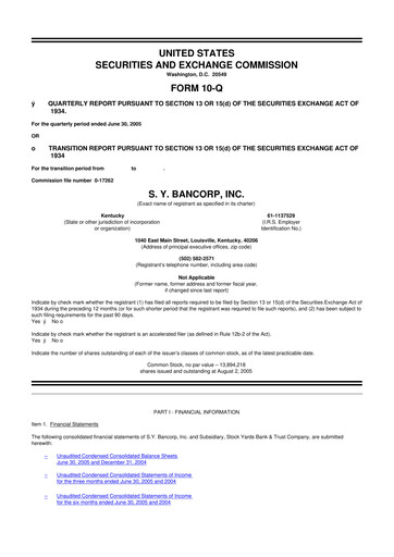 Thumbnail Stock Yards Bancorp 10-Q Quarterly Report FY 