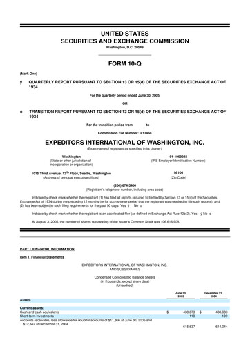 Thumbnail Expeditors International 10-Q Quarterly Report FY 