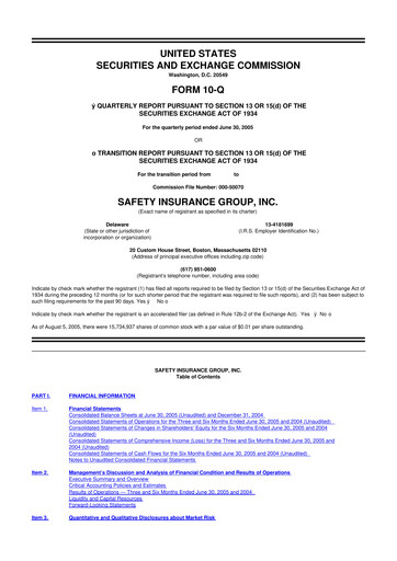 Thumbnail Safety Insurance
 10-Q Quarterly Report FY 