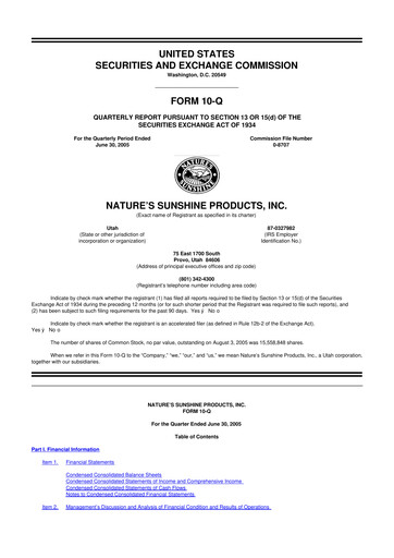 Thumbnail Nature's Sunshine Products 10-Q Quarterly Report FY 