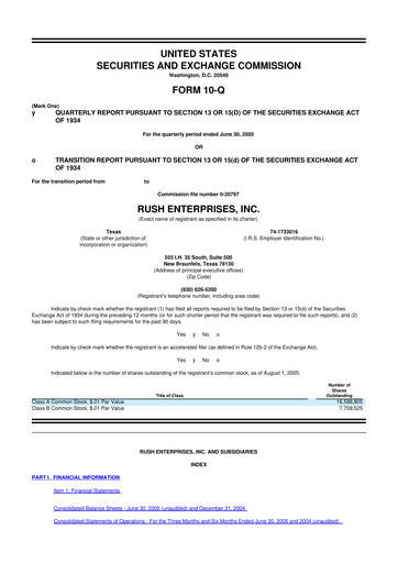 Thumbnail Rush Enterprises
 10-Q Quarterly Report FY 