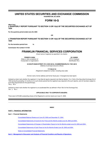 Thumbnail Franklin Financial Services Corporation 10-Q Quarterly Report FY 