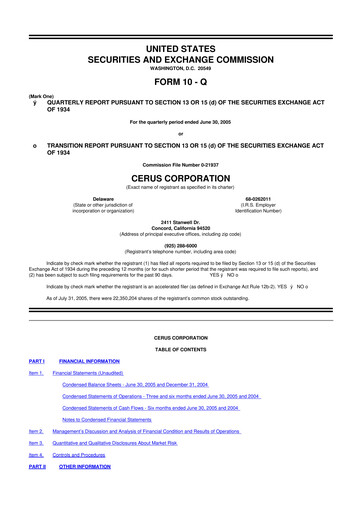 Thumbnail Cerus Corporation 10-Q Quarterly Report FY 