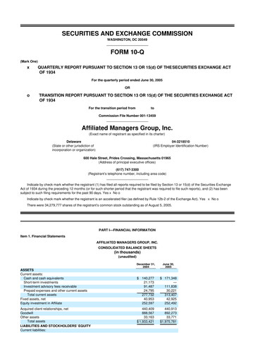 Thumbnail Affiliated Managers Group 10-Q Quarterly Report FY 
