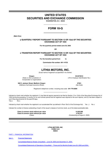 Thumbnail Lithia Motors 10-Q Quarterly Report FY 