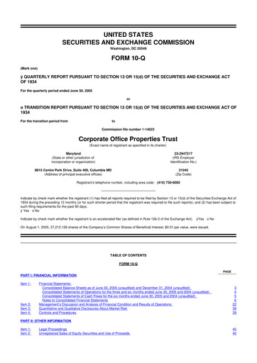 Miniature COPT Defense Properties 10-Q Rapport trimestriel  
