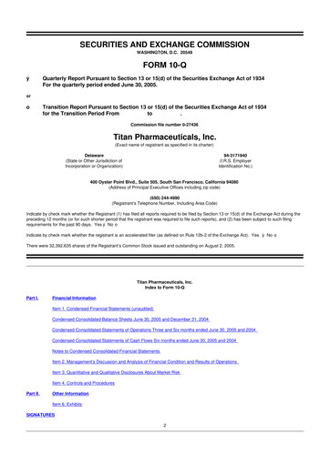 Thumbnail Titan Pharmaceuticals
 10-Q Quarterly Report FY 