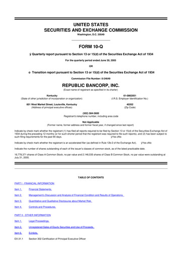 Thumbnail Republic Bank 10-Q Quarterly Report FY 