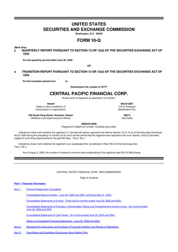Miniature Central Pacific Financial 10-Q Rapport trimestriel  