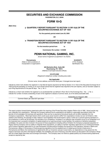 Thumbnail PENN Entertainment
 10-Q Quarterly Report FY 