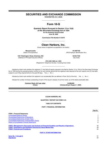 Thumbnail Clean Harbors
 10-Q Quarterly Report FY 