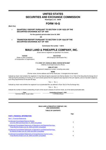 Thumbnail Maui Land & Pineapple Company 10-Q Quarterly Report FY 