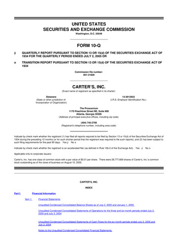 Thumbnail Carter's 10-Q Quarterly Report FY 