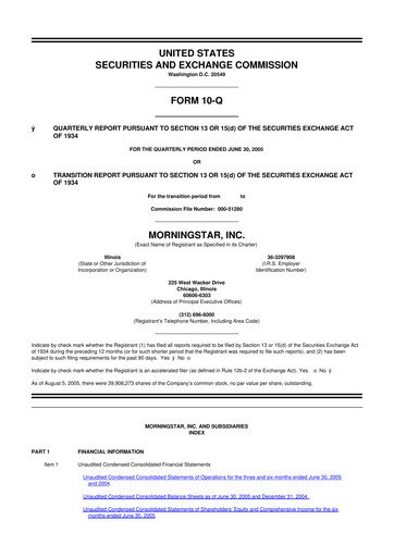Thumbnail Morningstar
 10-Q Quarterly Report FY 