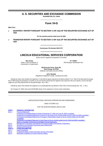 Miniature Lincoln Educational Services 10-Q Rapport trimestriel  
