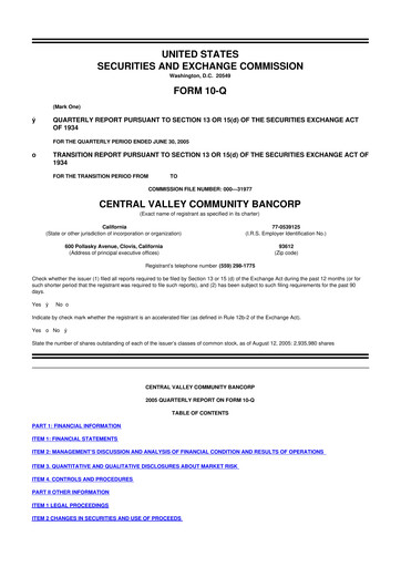 Thumbnail Community West Bancshares 10-Q Quarterly Report FY 